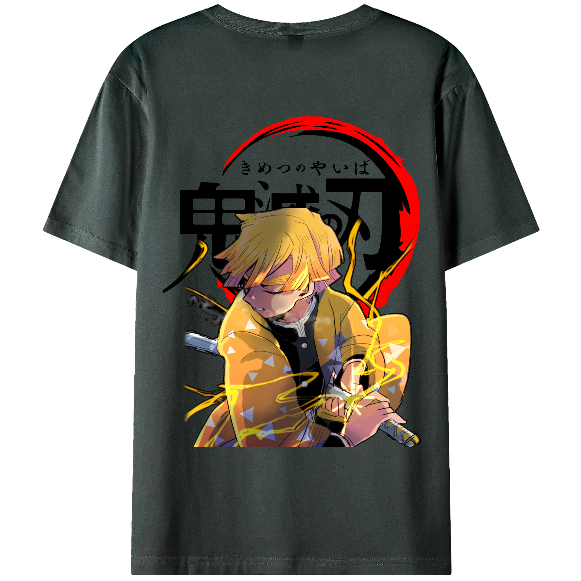 （画像用） 鬼滅の刃（きめつのやいば）我妻 善逸／あがつま ぜんいつ Agatsuma Zenitsu 綿100％ メンズ半袖Tシャツ（バックプリント） 通気性